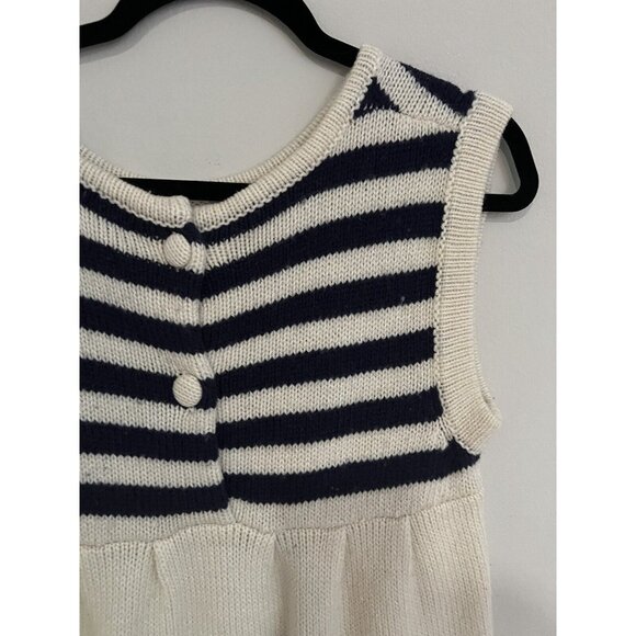 Sleeveless Sweater Dress Size Medium Knit Tunic Wool Blend White And Blue Stripe - Picture 13 of 14